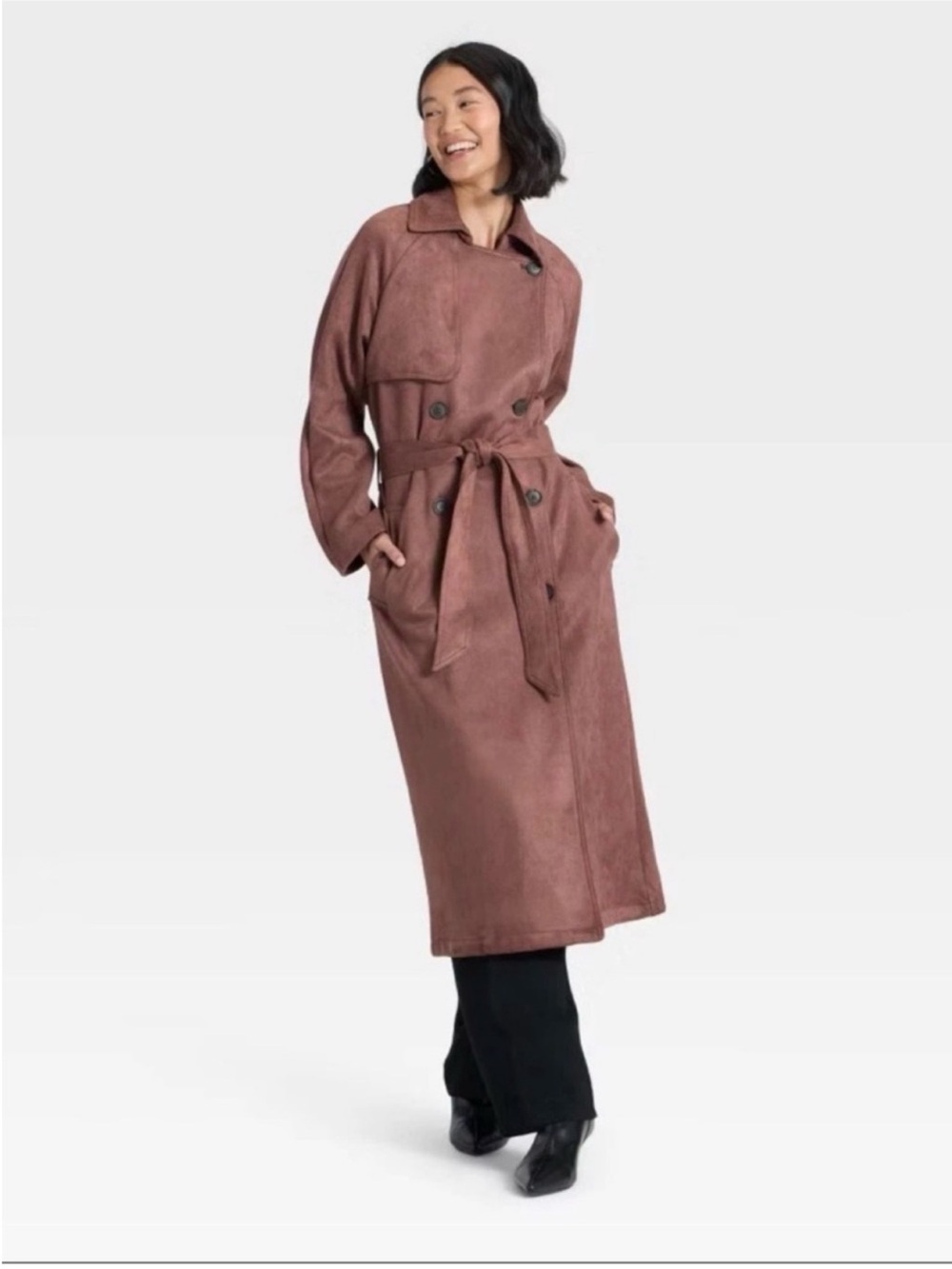 A New Day Women’s Faux Suede Trench Coat - Brown Size 2X NWT